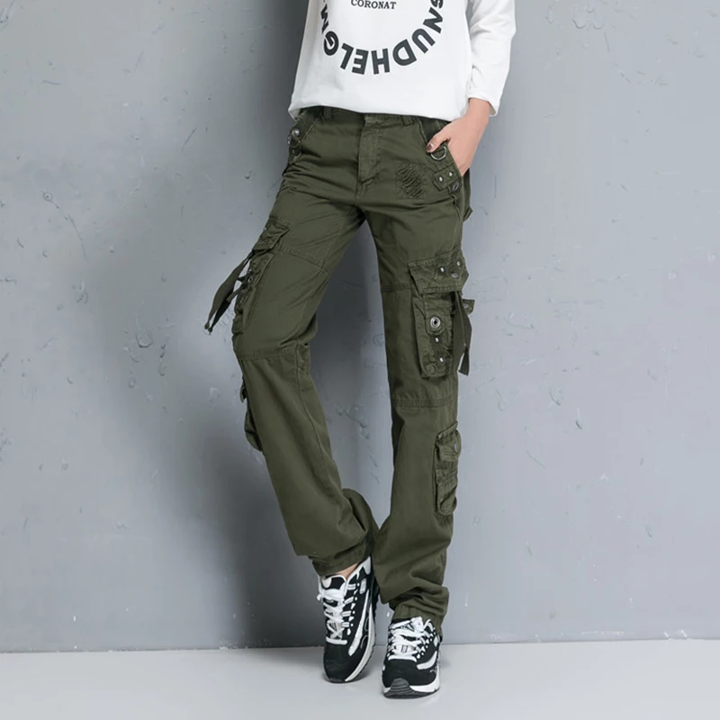 Женские свободные длинные брюки со шнурком и множеством карманов уличные