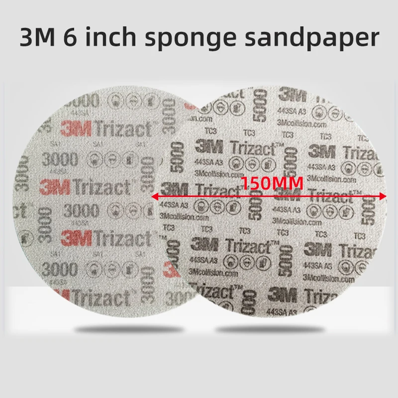 3M 6 Inch 150mm Dry Wet Sponge Sandpaper Disc Back Velvet 3000 5000 Grit Abrasive Tools For Grinding 3M02085