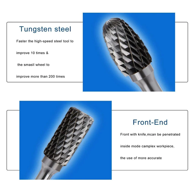 

Carbide Rotary Burr Set 12MM Head with Shank Double Cut File for Drill Bits, Polishing,Engraving,Drilling,5 Pack