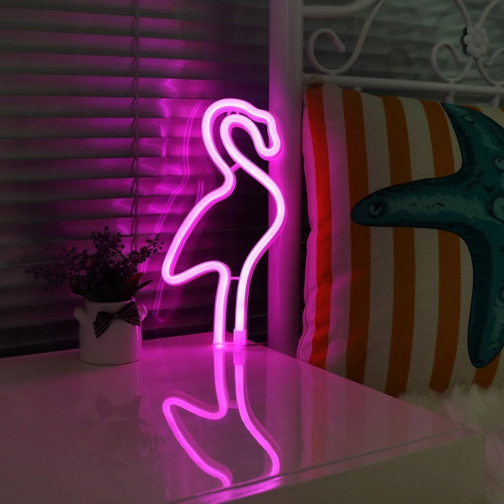 

Pink Neon Flamingo Light Wall Lamp Room Decor Battery and USB Operated LED Neon Lamps for Bedroom Bar Party Wedding Christmas