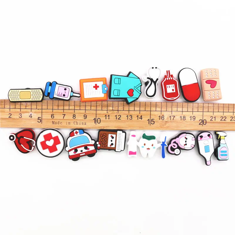 Freeshipping 1pcs Medical Shoe Charms Accessories Cute Stethoscope Syringe PVC Shoe Decoration JIBZ fit Croc Bracelet Kids Gifts