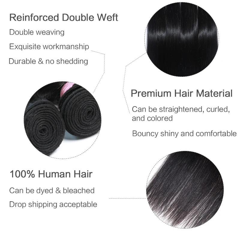 Бразильпряди волос с застежкой пучок человеческих прямые 3 пучка кружевной 4x4