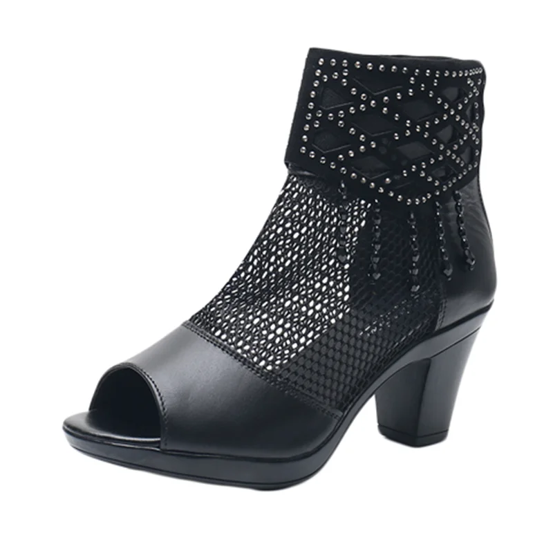 Модные летние женские сандалии с кружевной сеткой на молнии и открытым носком