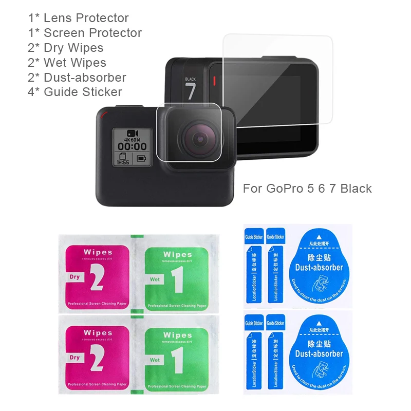 For GoPro 7 Black Защита экрана для GoPro Hero 7 Black 6 5 Аксессуары защитная пленка Закаленное стекло для Go Pro Hero 7 белый и серебристый - Цвет: For GoPro 7 Black