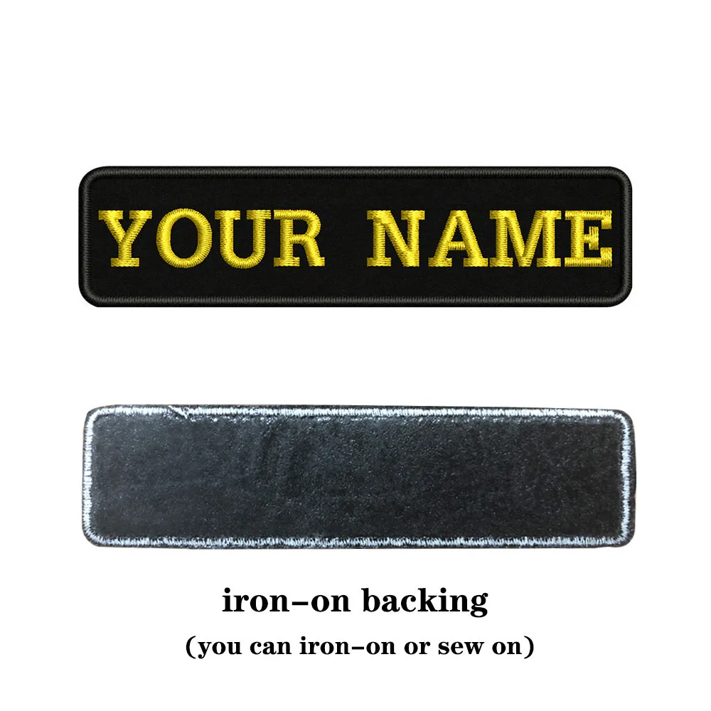 yellow-iron on На заказ Вышивка имя заплатка с текстом 10 см* 2,5 см значок железная или пришить или липучка Подложка для одежды брюки рюкзак шляпа - Цвет: yellow-iron on
