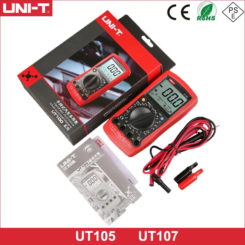 

UNI-T UT105 UT107 LCD Automotive Handheld Multimeter AC/DC Voltmeter Tester Meters with DWELL,RPM,Battery Check