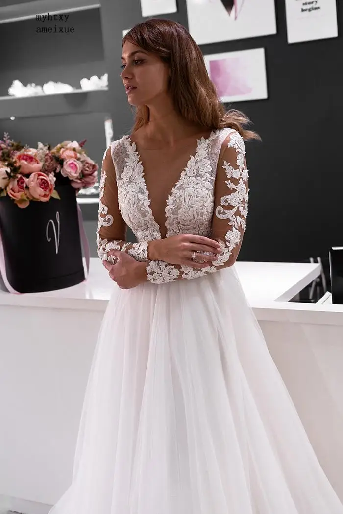 

Full Tulle Scoop Sweep Train Floor-length Zipper A-line Regular Plus Size Wedding Dress 2020 Lace Bridal Gown Vestido De Noiva