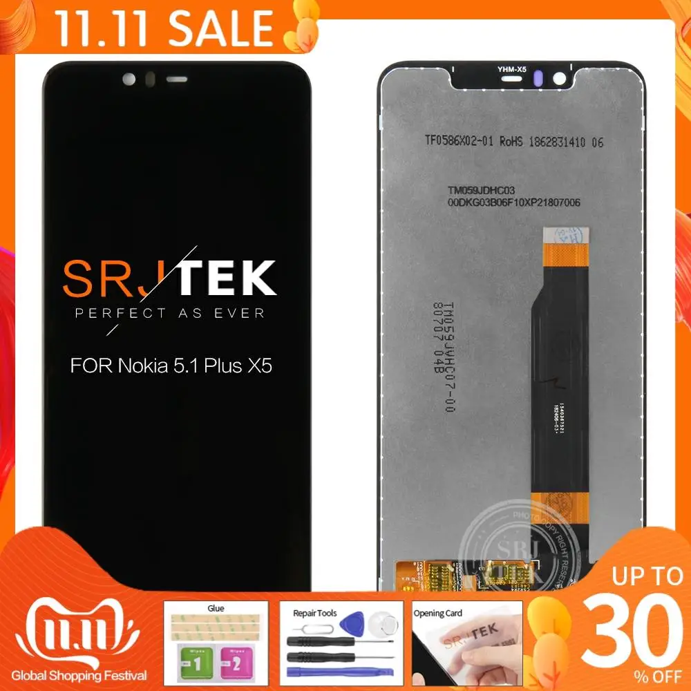 

Новый ЖК-дисплей 5,8 дюйма для Nokia 5,1 Plus, дигитайзер сенсорного экрана, полная сборка, запасные части для ЖК-дисплея Nokia X5