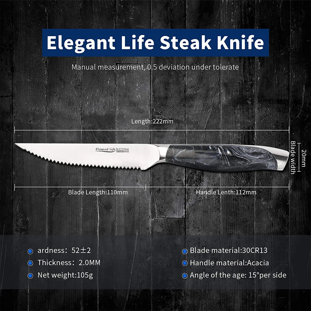 

4pcs Stainless Steel Steak Knife ABS Marbling Handle Steak Knives Serrated Set Table Knives Set Dinnerware Cutlery Gift Box