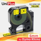 Термоусадочная трубка UniPlus 18052, совместимый с Dymo Rhino, лента для этикеток, 6 мм, черная на желтом, Промышленная лента для принтера для этикеток Rhino, 5200