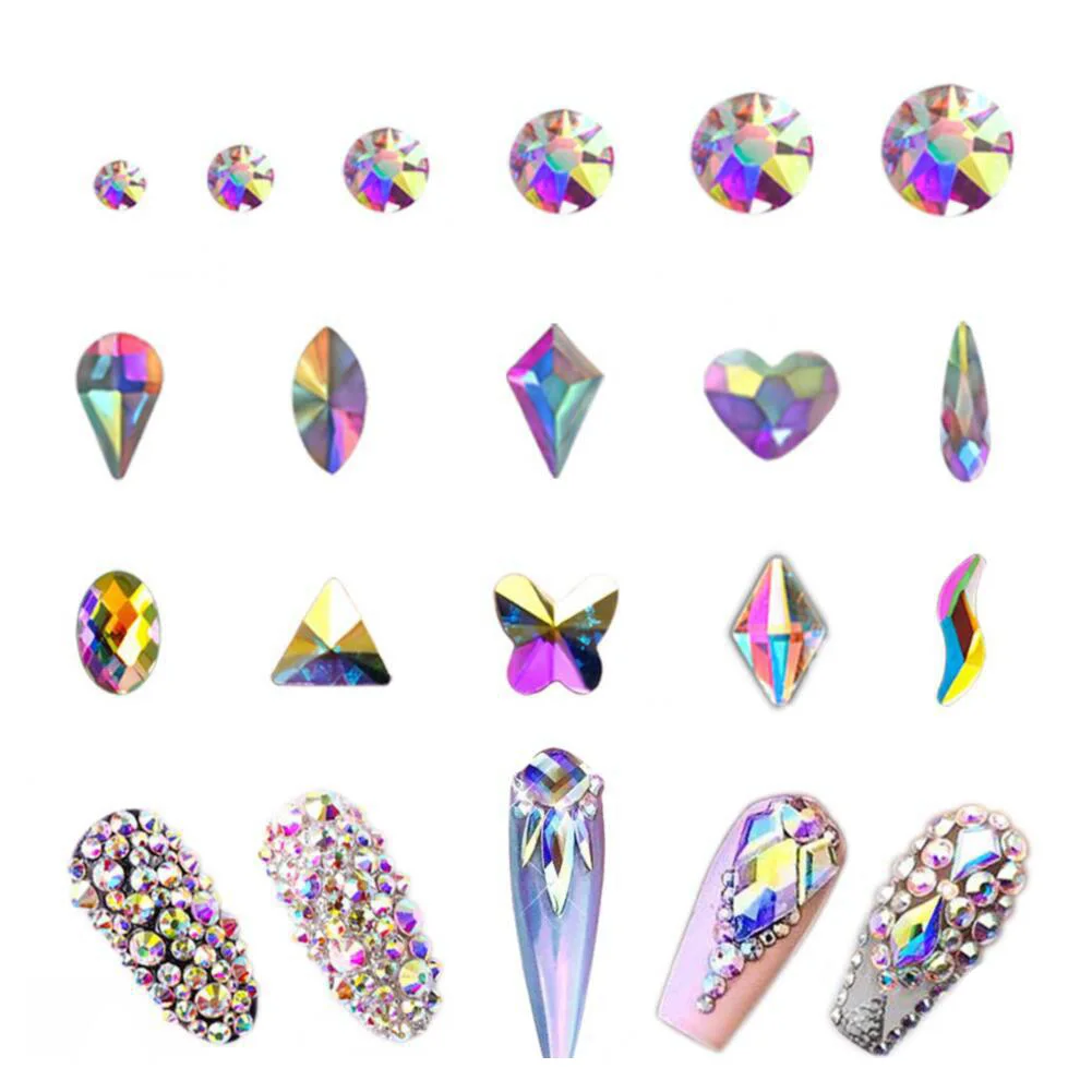 

1843pcs AB Rhinestones Home Nail Art Set 3D Decorations Makeup Tools Glass Crystal With Box Multi Shapes Stones Gems Practical