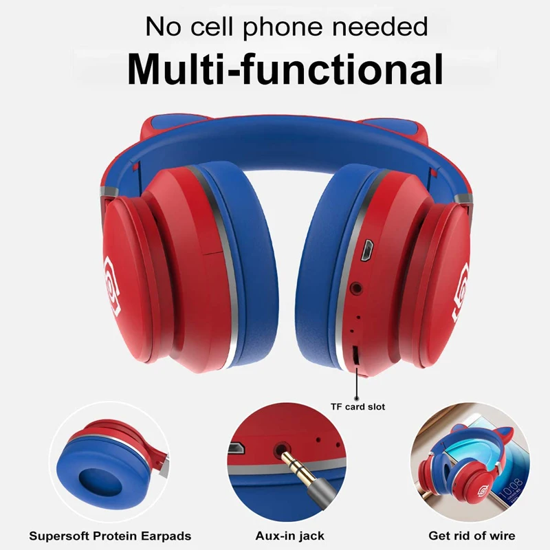

Wireless Bluetooth Headphone Kids Headset Glowing LED Girls Cute Stereo Bass With Mic Foldable Earphone Handsfree For Children