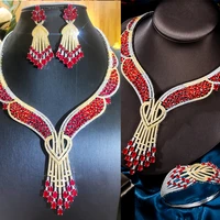 kellybola trendy romantic red austrian crystal luxury noble nigerian wedding african bridal jewelry set women attractive jewelry