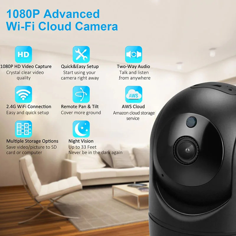 Камера видеонаблюдения с Wi Fi 1080P HD беспроводная|Камеры видеонаблюдения| |