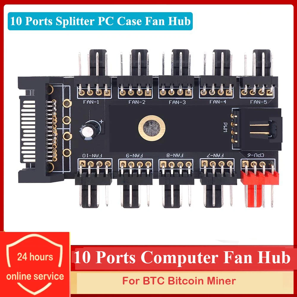 

4Pin Fan Hub Splitter 10 Interface Chassis Fan Speed Controller Adapter Socket 12V Power Supply Support 3Pin For Computer Case