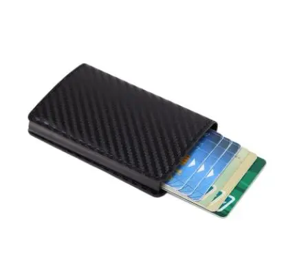 black carbon fiber2 Мужской держатель для Карт RFID алюминиевый сплав кредитный держатель для карт НОВЕЙШИЙ МЕТАЛЛИЧЕСКИЙ кожаный бумажник Противоугонный мужской автоматический Чехол для карт - Цвет: black carbon fiber2