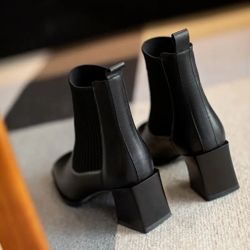 

ALLBITEFO soft natural genuine leather women boots winter shoes thick heel fashion ankle boots motocycle boots high heel shoes