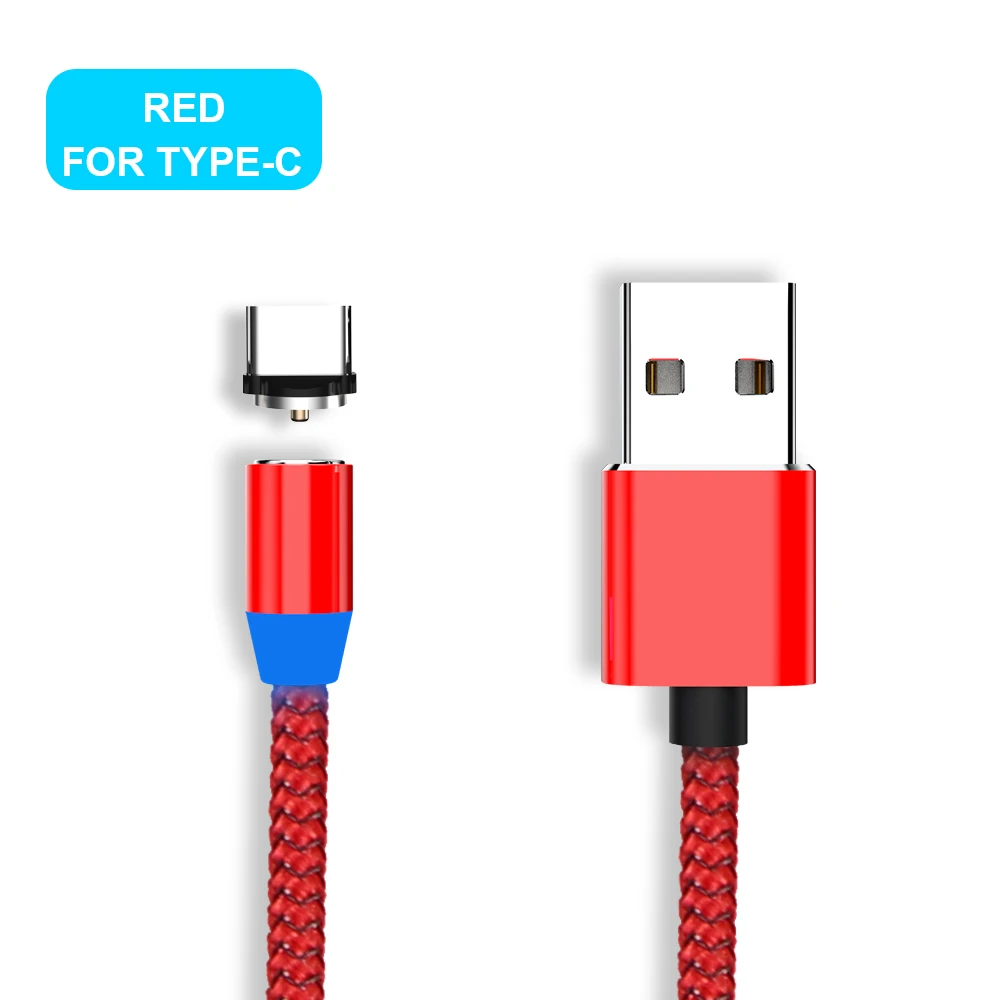 Red for Type C Магнитный кабель Vanniso Micro USB с нейлоновой оплеткой, кабели для мобильных телефонов samsung s8, Xiaomi mi9, USB C, Microusb, светодиодный, магнитный, зарядное устройство - Цвет: Red for Type C