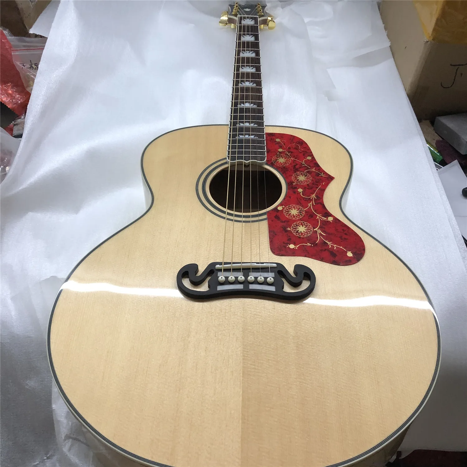 

43" Natural Solid Spruce J200 Acoustic Guitar,Maple Wood Jumbo Body Acoustic Electric Guitarra,Free Shipping