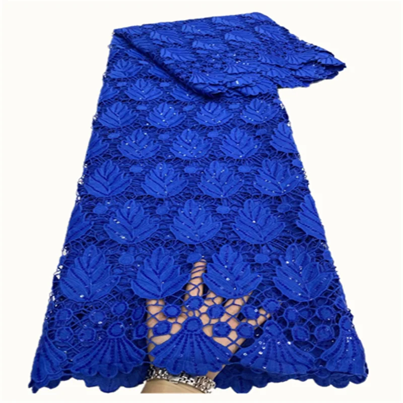 

Royal blue African lace fabric 2021 high quality Guipure lace fabric Latest French Cord lace fabric for Wedding 5 Yards FD71
