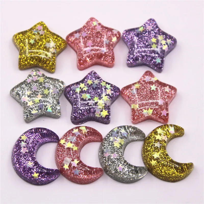 10 штук искусственный бриллиант из смолы с блестящими звездочками/полумесяц