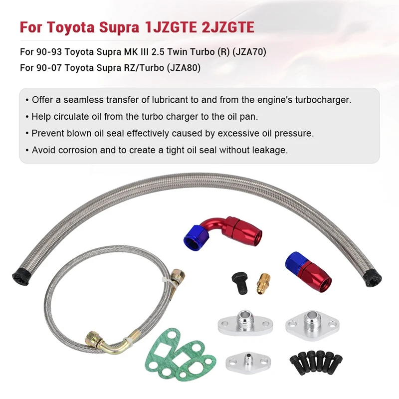 Oil Feed Line Drain Fitting Flange Kit for Toyota Supra 1JZGTE 2JZGTE 1JZ/2JZ Single Turbo WLR-TOL22 | Chargers & Parts