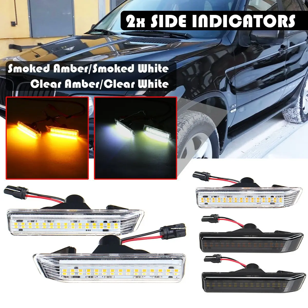 

Светодиодные, боковые, габаритные фонари, 2 шт., 12 В, световая панель указателя поворота, боковый индикатор для BMW 3 серии E36, для купе X5 E53 00-06