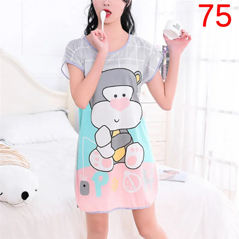 Повседневная женская ночная рубашка в горошек с рисунком медведя и панды пижама