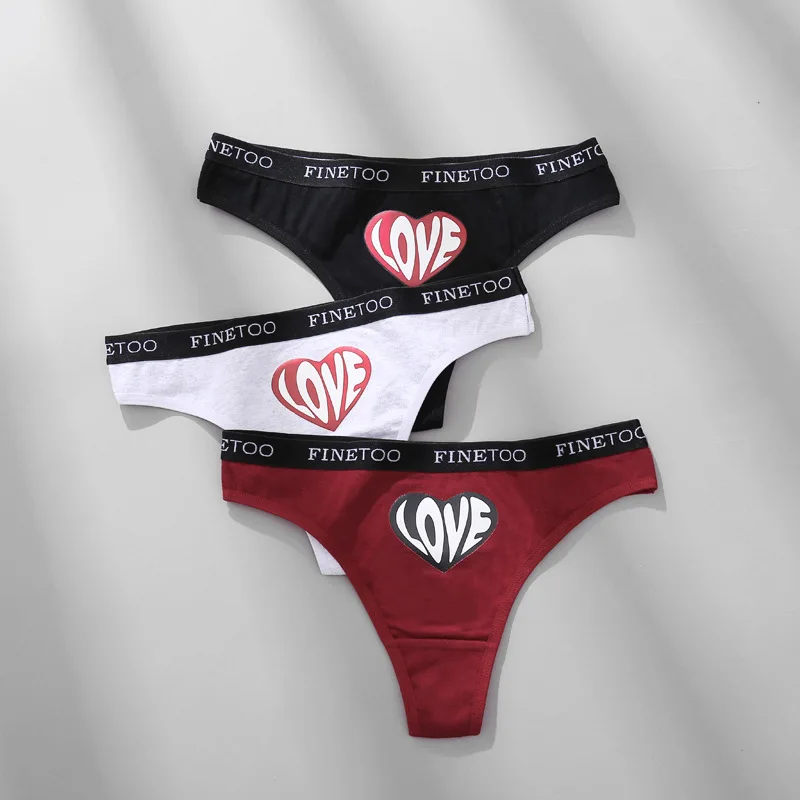 

Women's Heart Print Letter Pattern Underwear Sexy Letters Low Waist Thong Seamless Girl's Briefs Female Breathable Thong