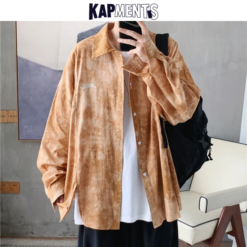 

KAPMENTS Men Streetwear Tie Dye Shirt 2022 Autumn Mens Harajuku Shirts Long Sleeve Oversize Male Korean Fashion Button Up Shirts