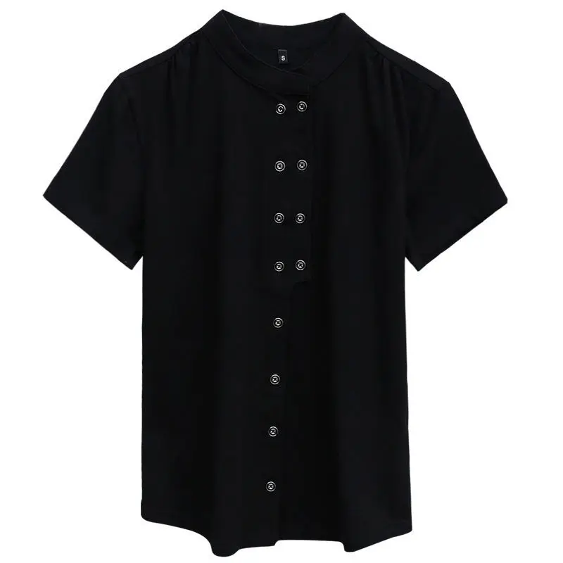 

2021 New Short-Sleeved Shirt Women's Summer Temperament Stand-Up Collar Chiffon Blouse Design Feeling Inside And Outside Wear
