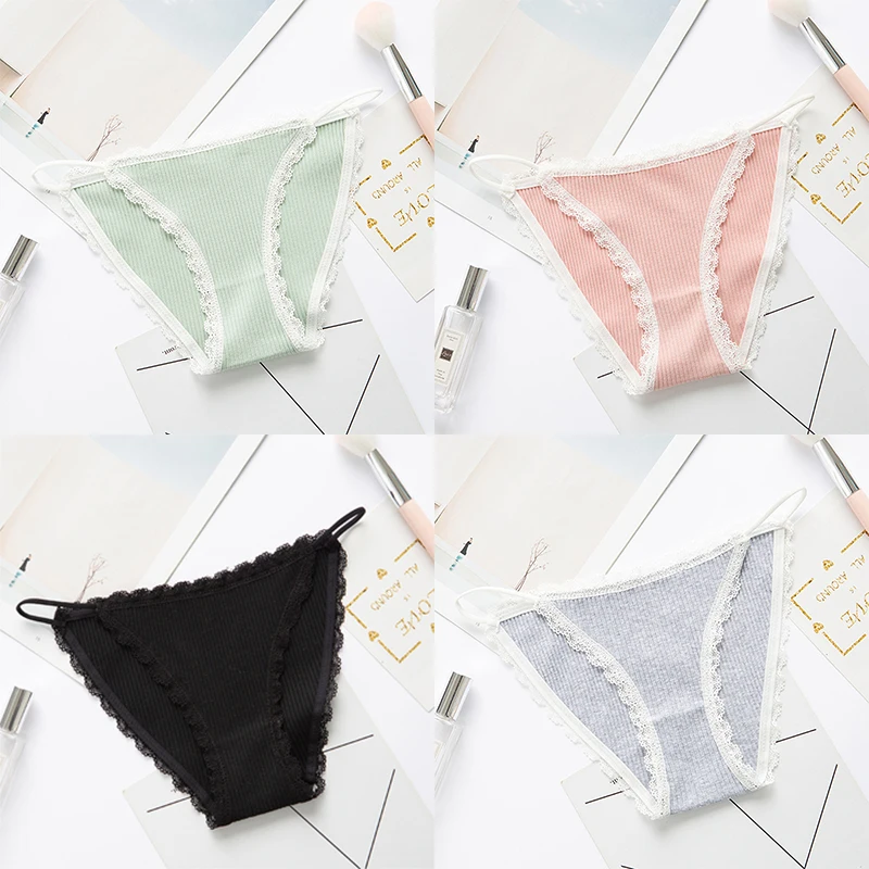 Полосатые кружевные хлопковые трусы для девочек японский стиль бесшовные