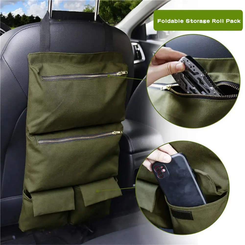 

Складная сумка для хранения в рулоне, прочная Холщовая Сумка для хранения инструментов, сумка на заднее сиденье автомобиля, органайзер с не...