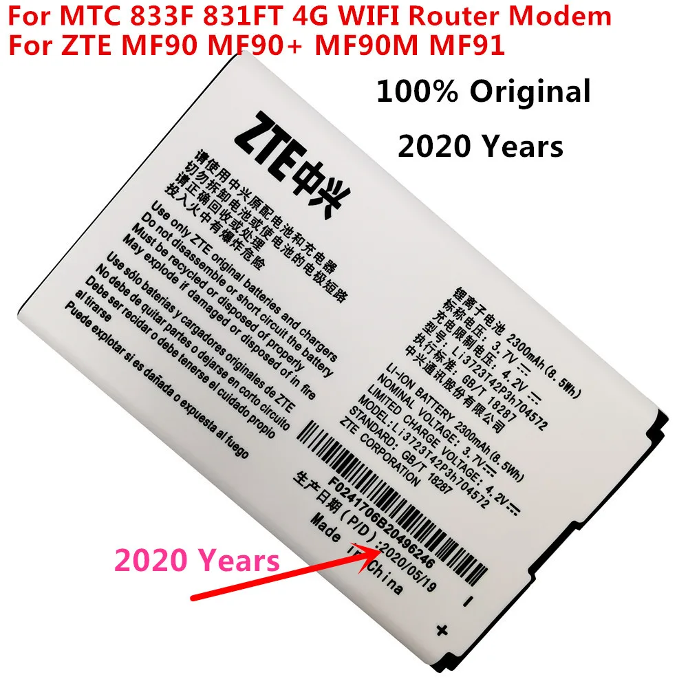 

Original New 2300mAh Li3723T42P3h704572 Battery For MTC 833F 831FT 4G WIFI Router Modem For ZTE MF90 MF90+ MF90M MF91 Batteries
