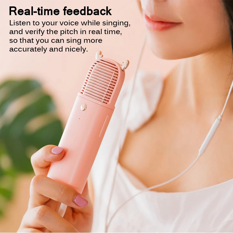 Оригинальный Микрофон розового и белого цветов с 6 режимами смены голоса