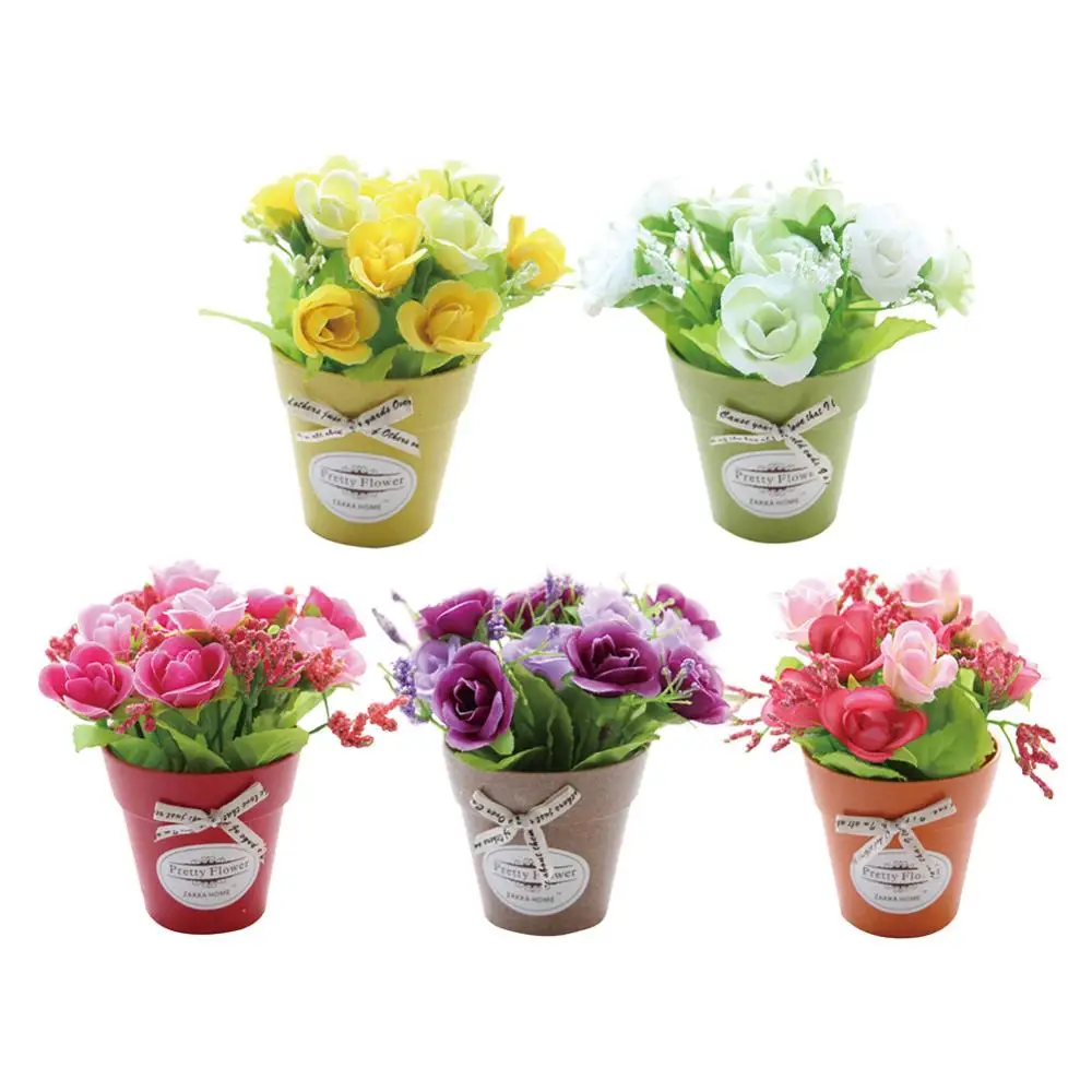 

Diamond Rose Artificial Flower Small Bonsai Set Decoration Plastic Pot Plant Fake Flower Pot Decoration Mini Sticker Party Decor