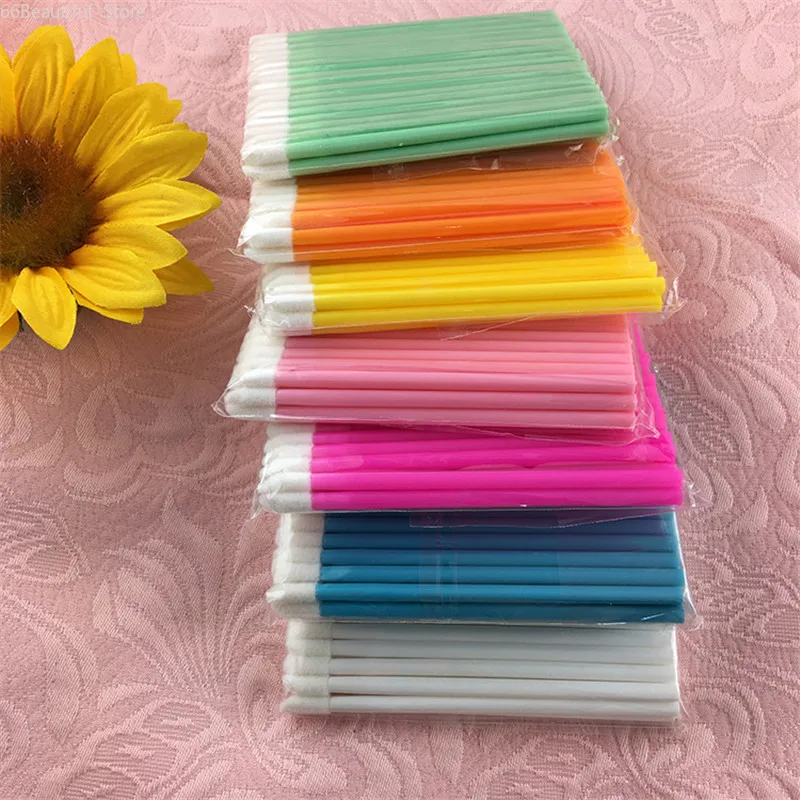 

50 Pcs/Bag Disposable Lip Brush Stick Color Flocking Single Lipstick Makeup Brush Lip Gloss Brush