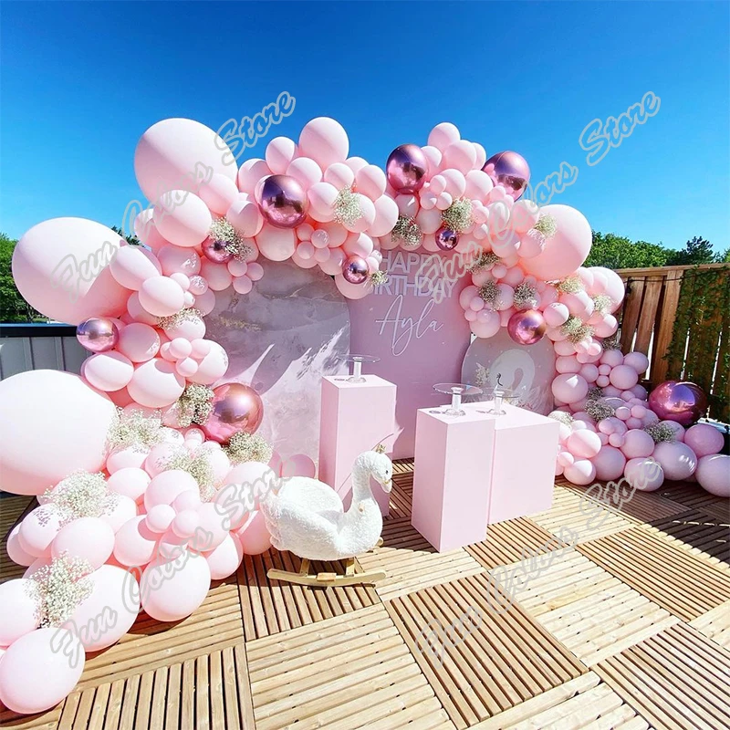 

160pcs Macaron Pink Wedding Birthday Party Background Baby Shower DIY 4D Preal Pink Festival Celebration Dinner Balloon Garland