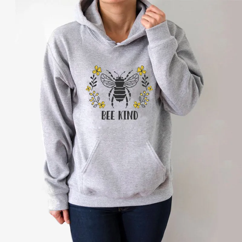 

Bee Wreath Printed Hoodies Women Fleece Long Sleeve Loose Sweatshirt with Hat Girls Women Hoodie Pullovers Winter