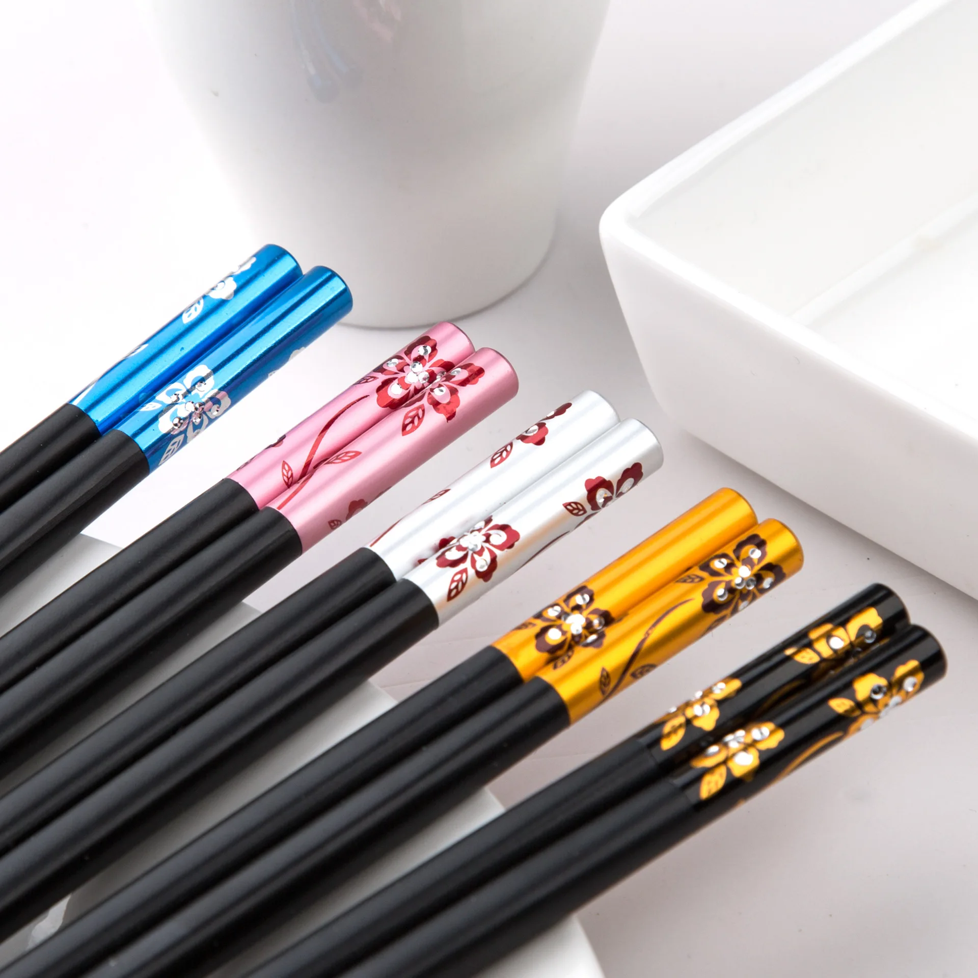 

10 Pair Japanese Alloy Chopsticks Multicolor flower Sushi Sticks Kitchen Tools Reusable Nonslip Chinese Long Chopstick Tableware