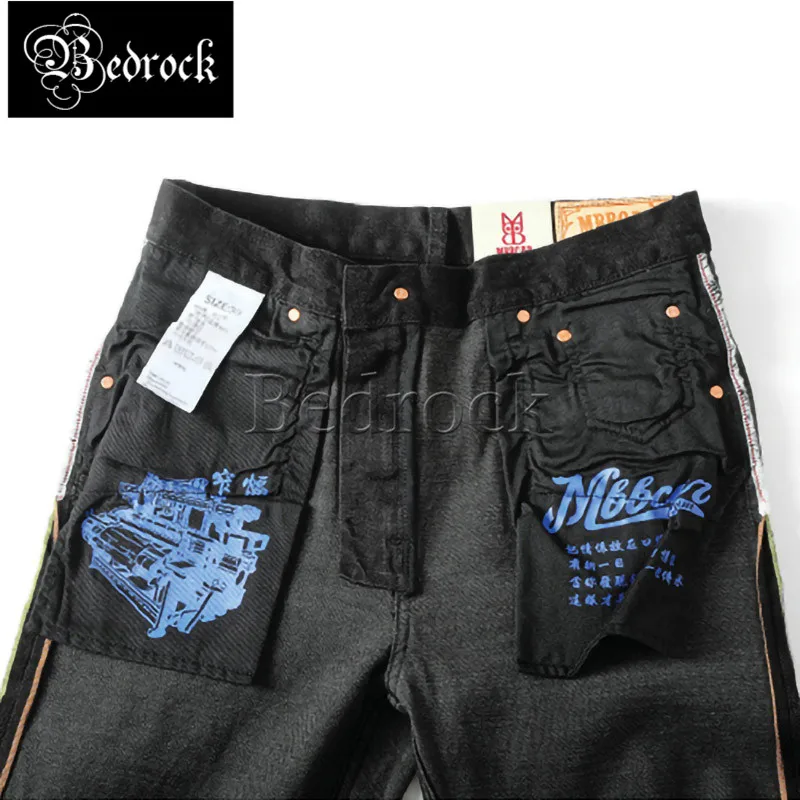 MBBCAR micro elasticity black jeans men 12oz raw denim jeans Amekaji vintage causal slim pencil jeans embroidery trendyol 7342