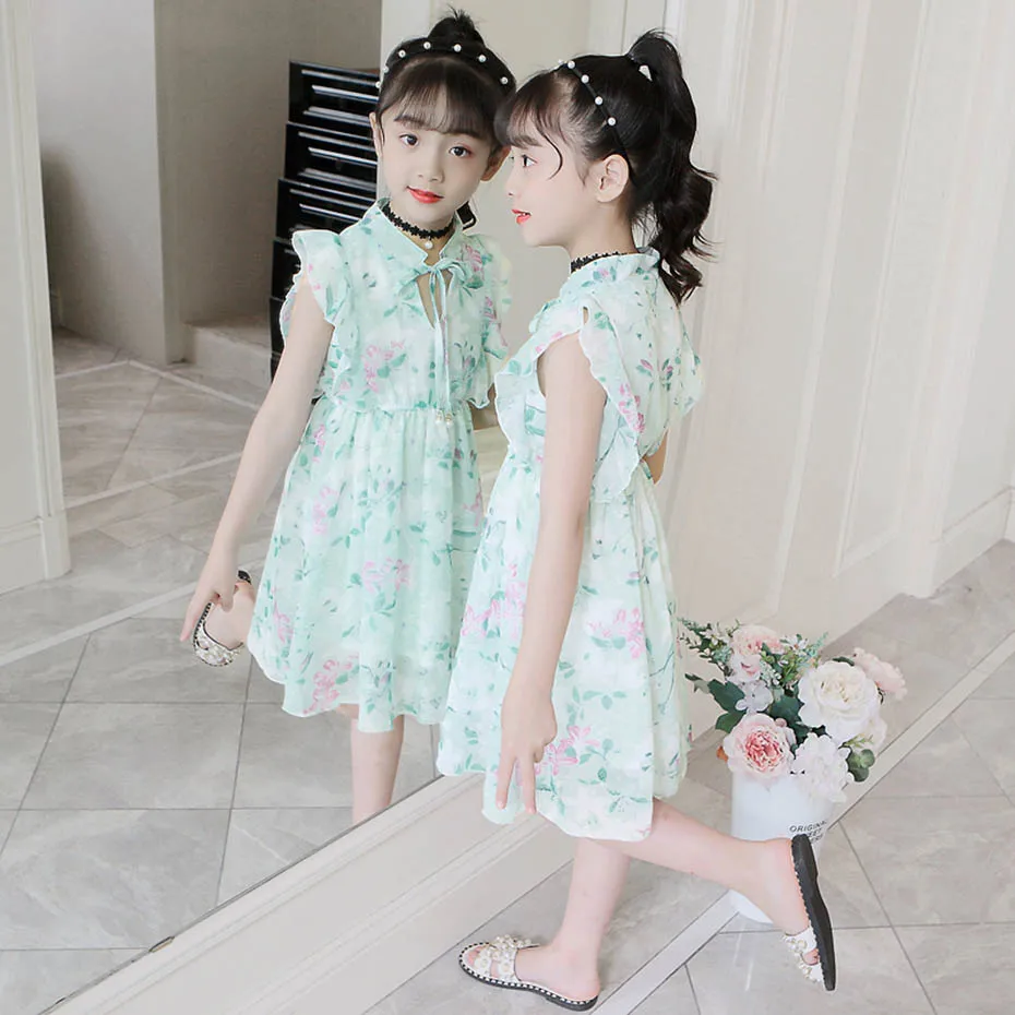 Girl Beach Dresses Floral Pattern Child Dress Summer Kids Teenage Costume 6 8 10 12 14 | Детская одежда и обувь