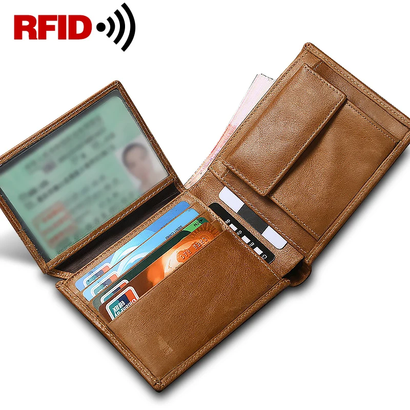 Кошелек мужской из натуральной кожи винтажный короткий тонкий бумажник с