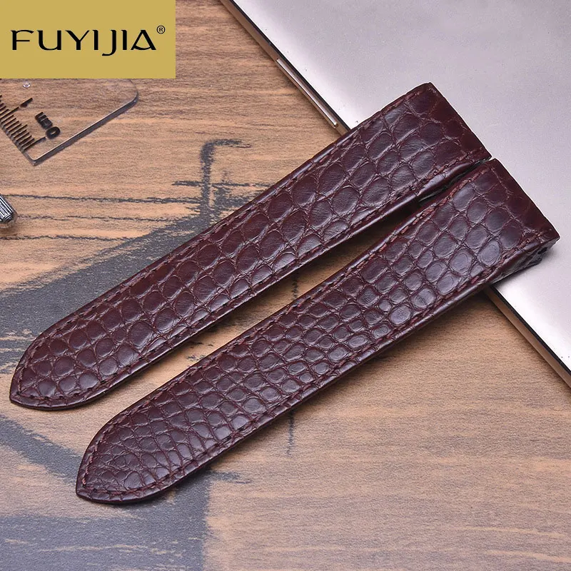 

FUYIJIA Handmade Alligator Watchbands Men Women SANTOS DE Strap Custom 20MM 23MM Watch Band Crocodile Leather Belt Waterproof