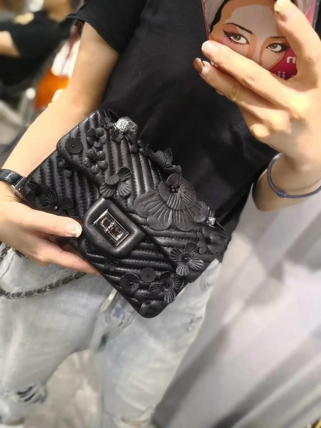 

free shipping 2020 the new style fashion flower mini genuine leather sheepskin women one shoulder bag crossbody bag 2 color 20cm