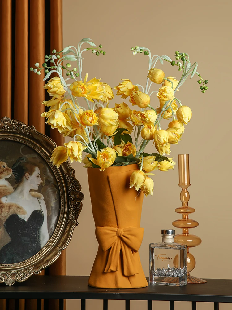 Керамическая ваза с бантом в скандинавском стиле домашнее украшение для