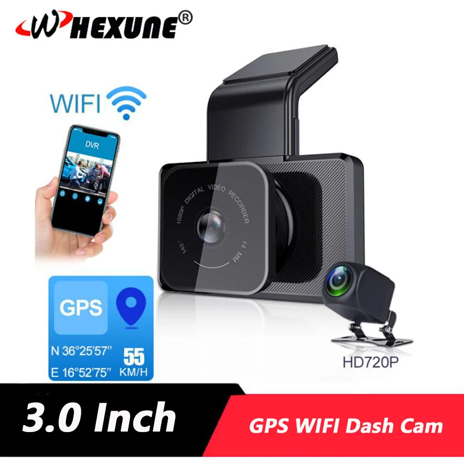 WHEXUNE 3 0 дюймов Видеорегистраторы для автомобилей Камера WI FI dashcam Скорость N GPS