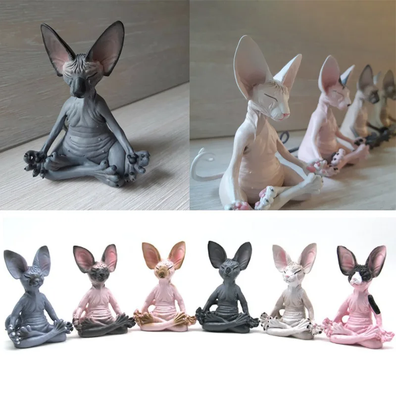 

Sphynx Cat Meditate Collectible Figurines Miniature Buddha Cat Animal Model Doll Toys Hairless Cat Figurine Home Accessories
