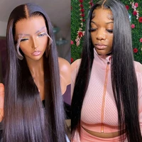 brazilian straight 13x4 lace front human hair wigs pre plucked bob wig hd transparent lace frontal wig for black women 40 inch