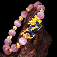 vietnam alluvial gold color mythical wild animal bracelet transport bead and obsidian eye hand string of beads color solid gold